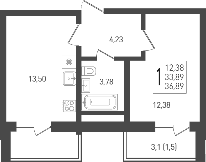Продается 1-комн. квартира, 35.5 м²