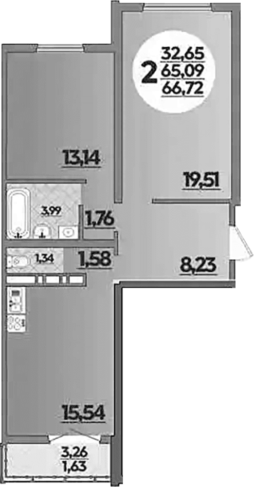 Продается 2-комн. квартира, 65.09 м²