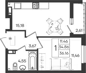 Продается 1-комн. квартира, 34.85 м²