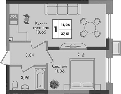Продается 1-комн. квартира, 37.51 м²