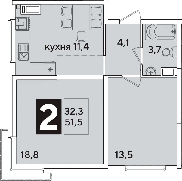 Продается 2-комн. квартира, 51.5 м²