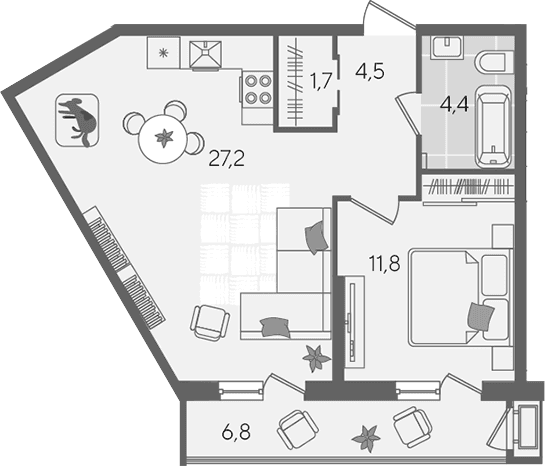 Продается 2-комн. квартира, 49.6 м²