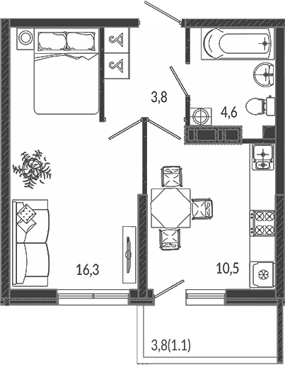 Продается 1-комн. квартира, 35.2 м²