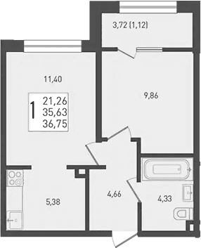 Продается 2-комн. квартира, 35.63 м²