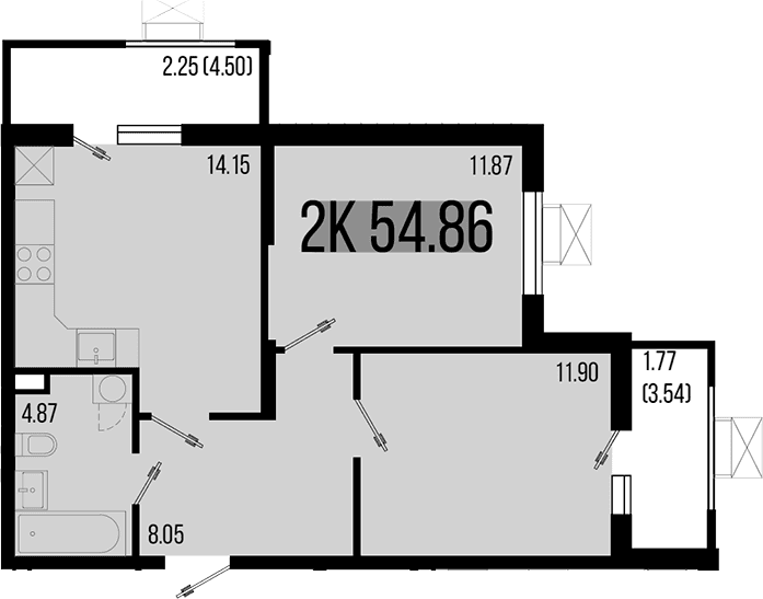 Продается 2-комн. квартира, 50.84 м²