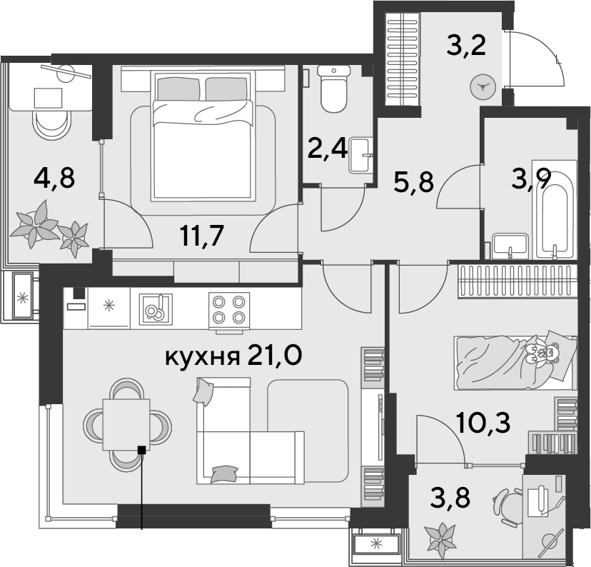 Продается 3-комн. квартира, 58.3 м²