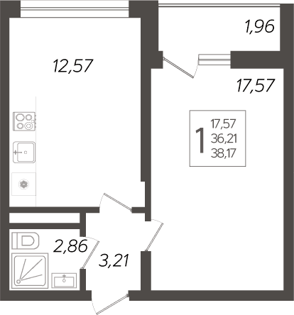Продается 1-комн. квартира, 36.21 м²