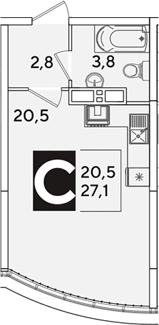 Продается 1-комн. квартира, 27.1 м²