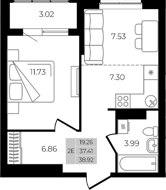 Продается 2-комн. квартира, 37.41 м²