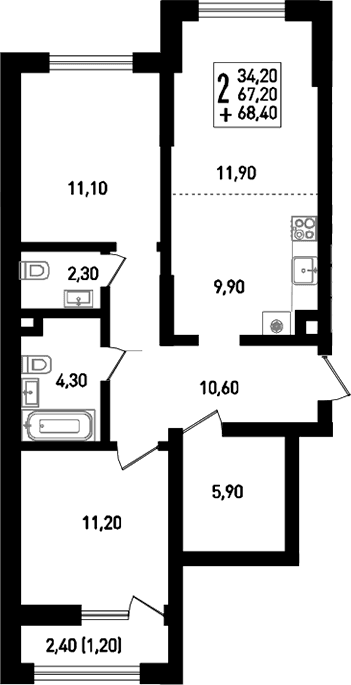 Продается 3-комн. квартира, 67.9 м²
