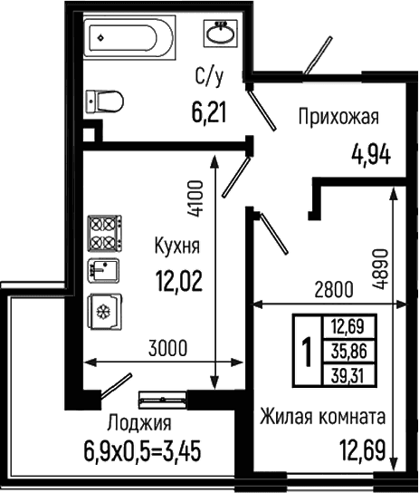 Продается 1-комн. квартира, 35.86 м²