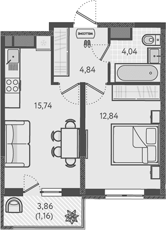 Продается 2-комн. квартира, 37.46 м²