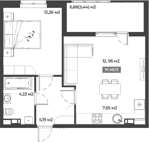 Продается 1-комн. квартира, 42.29 м²