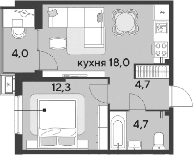 Продается 2-комн. квартира, 39.7 м²