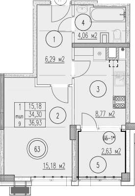 Продается 1-комн. квартира, 34.3 м²