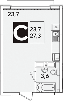 Продается 1-комн. квартира, 27.3 м²