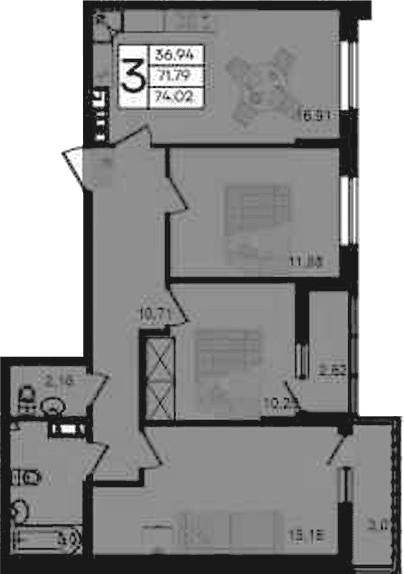 Продается 3-комн. квартира, 71.79 м²
