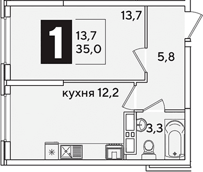 Продается 1-комн. квартира, 35 м²