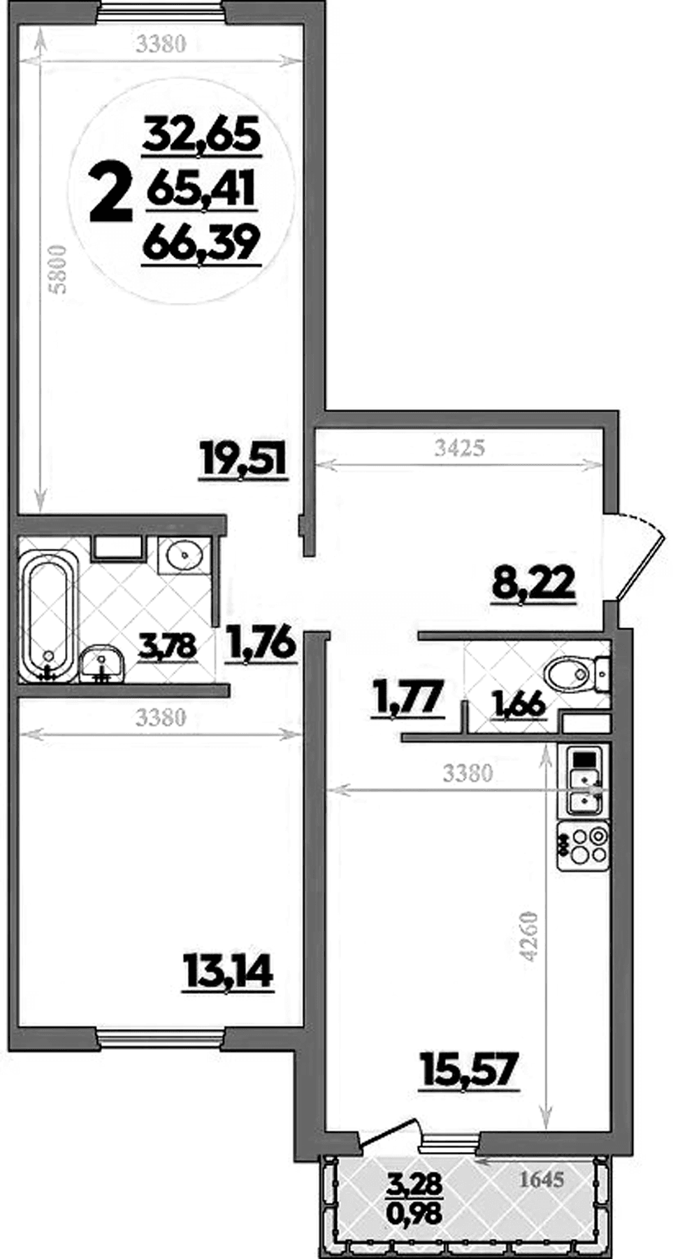 Продается 2-комн. квартира, 65.41 м²