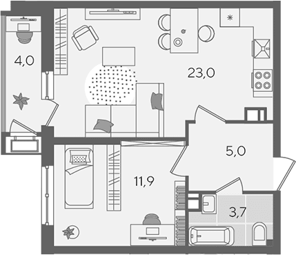 Продается 2-комн. квартира, 43.6 м²