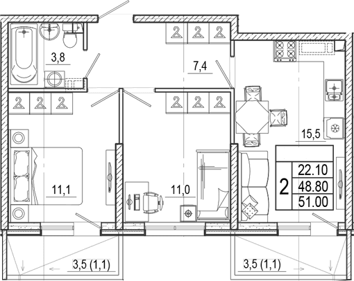 Продается 3-комн. квартира, 48.8 м²