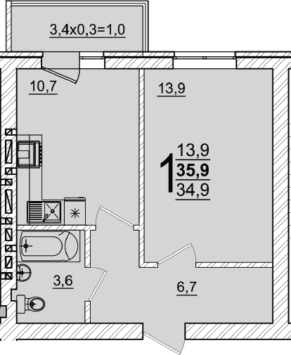 Продается 1-комн. квартира, 34.9 м²