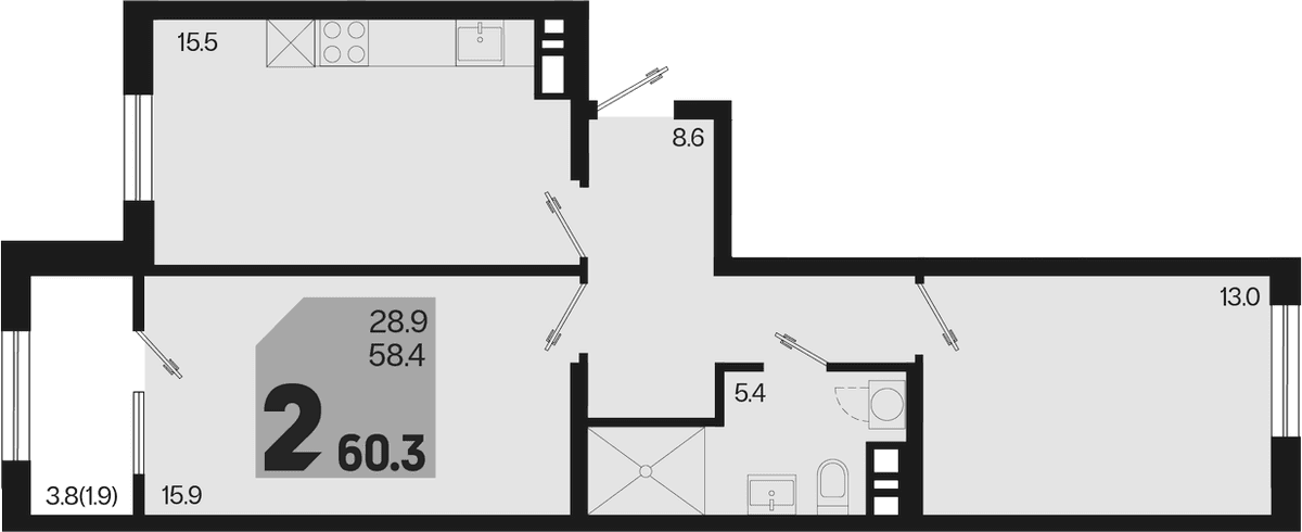 Продается 3-комн. квартира, 58.4 м²