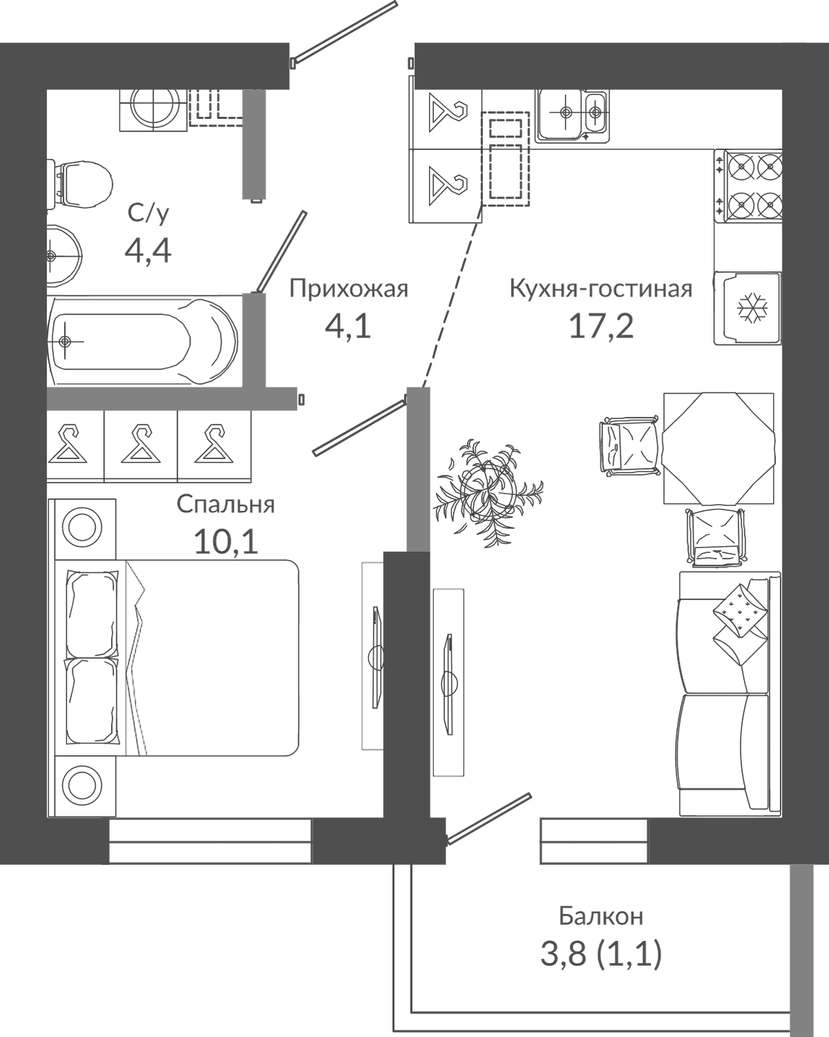 Продается 2-комн. квартира, 35.8 м²