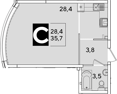 Продается 1-комн. квартира, 35.7 м²