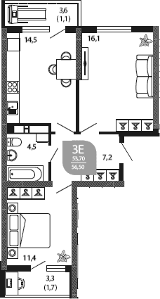Продается 3-комн. квартира, 53.7 м²