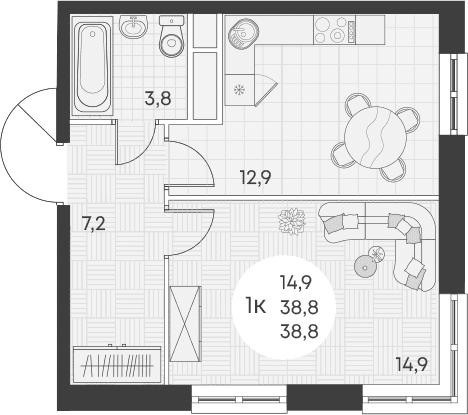 Продается 1-комн. квартира, 38.8 м²