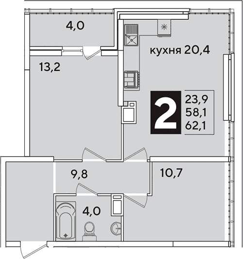 Продается 3-комн. квартира, 58.1 м²