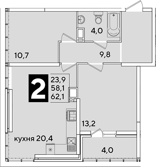 Продается 3-комн. квартира, 58.1 м²