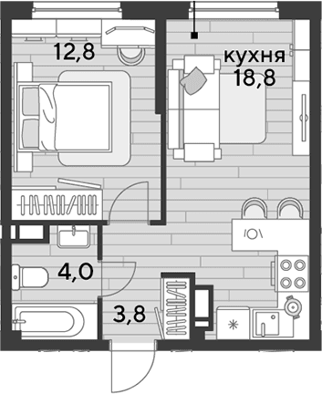 Продается 1-комн. квартира, 39.4 м²
