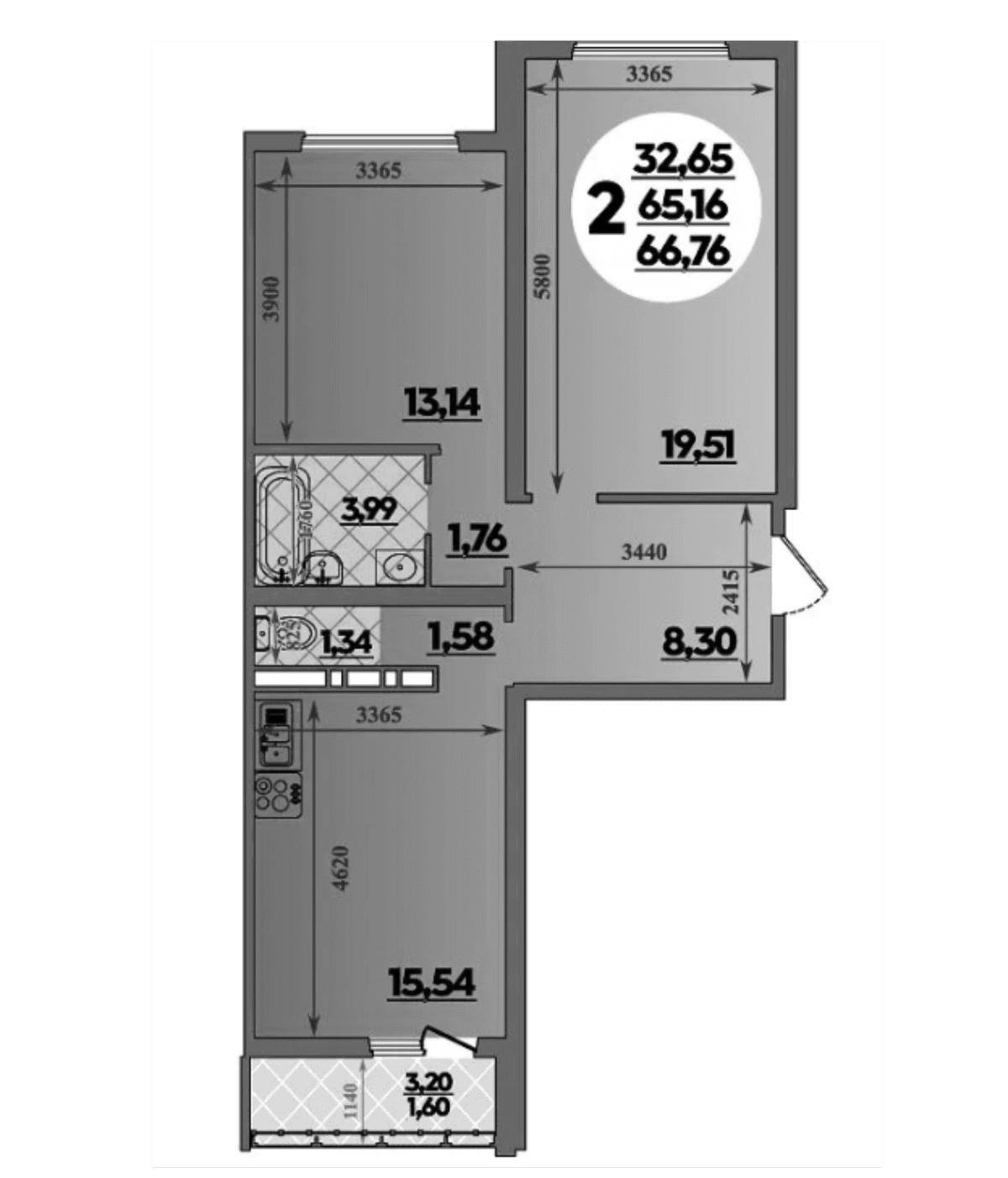 Продается 2-комн. квартира, 65.16 м²