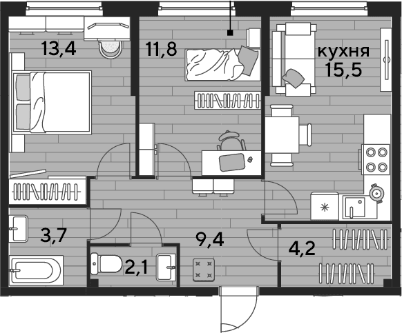Продается 2-комн. квартира, 60.1 м²