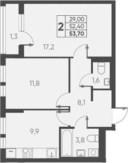 Продается 2-комн. квартира, 52.4 м²