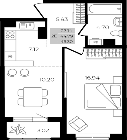 Продается 2-комн. квартира, 44.79 м²
