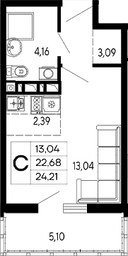 Продается 1-комн. квартира, 22.68 м²