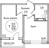 Продается 1-комн. квартира, 31.45 м²