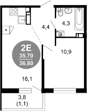 Продается 2-комн. квартира, 35.7 м²