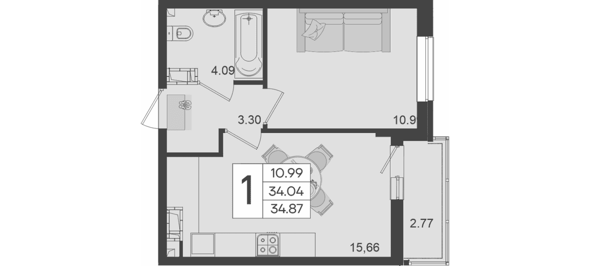 Продается 1-комн. квартира, 34.04 м²