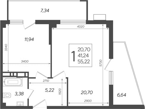 Продается 1-комн. квартира, 41.24 м²