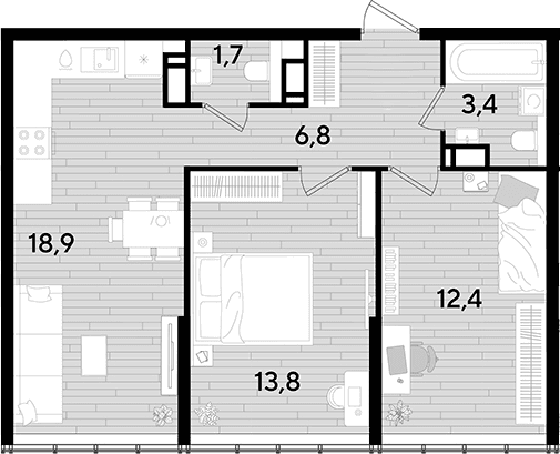 Продается 2-комн. квартира, 57 м²