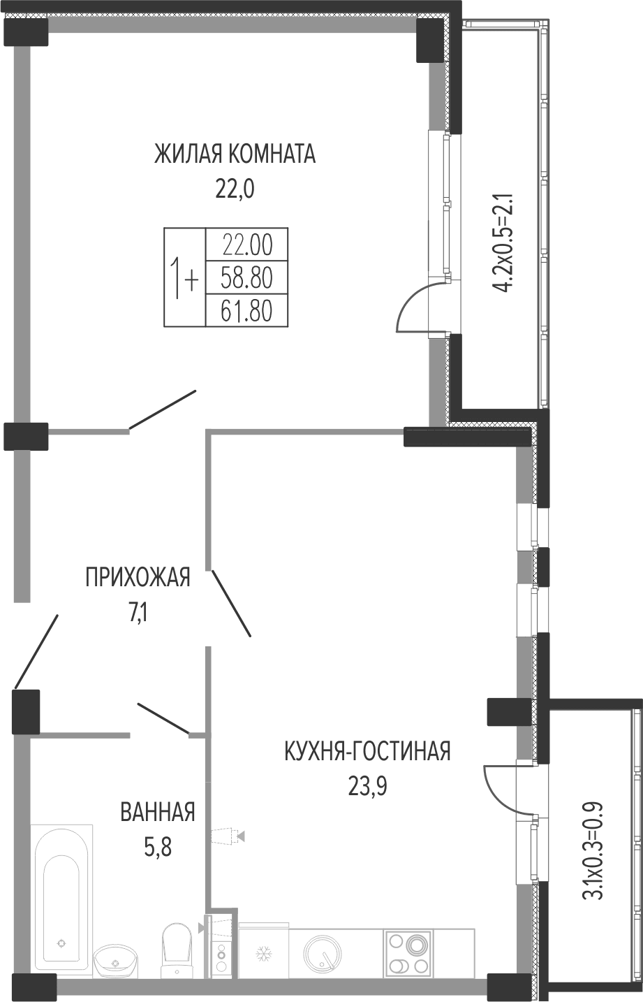 Продается 2-комн. квартира, 60.25 м²