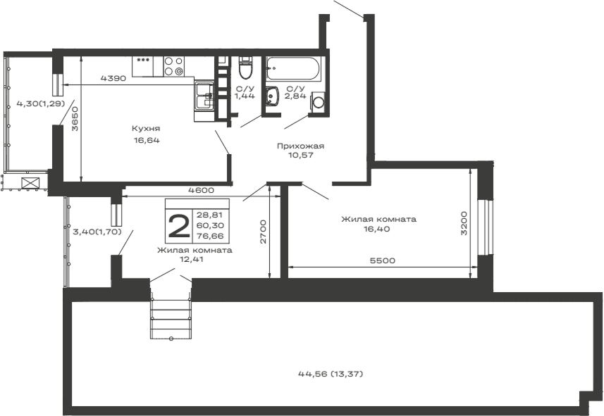 Продается 2-комн. квартира, 60.3 м²