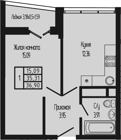 Продается 1-комн. квартира, 36.61 м²