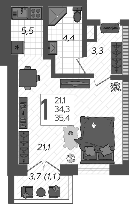 Продается 1-комн. квартира, 36.6 м²