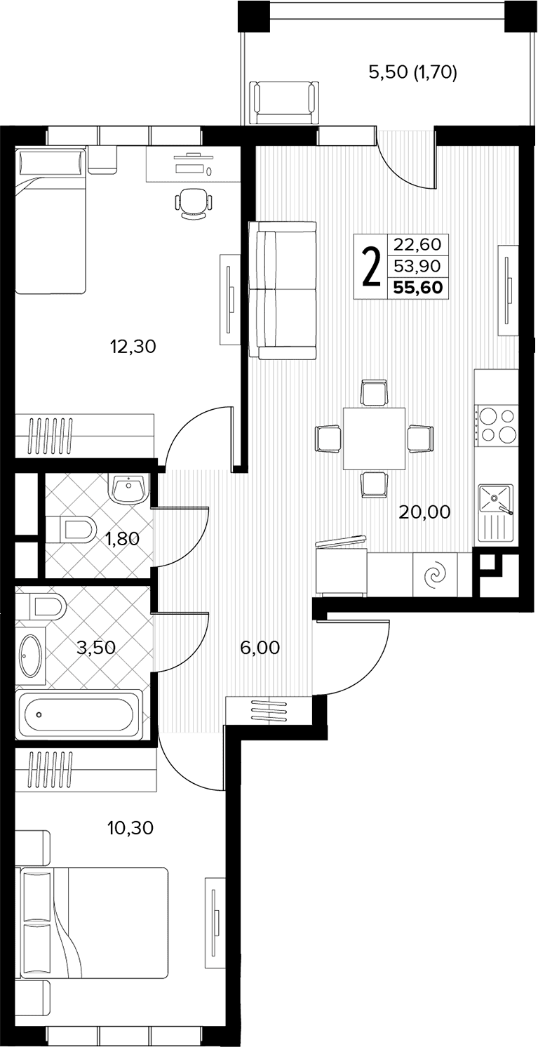 Продается 2-комн. квартира, 53.9 м²