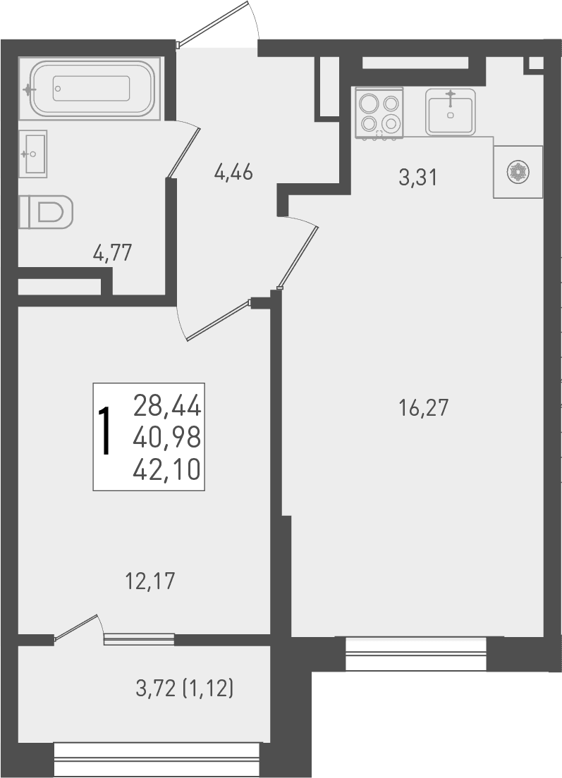 Продается 2-комн. квартира, 40.98 м²
